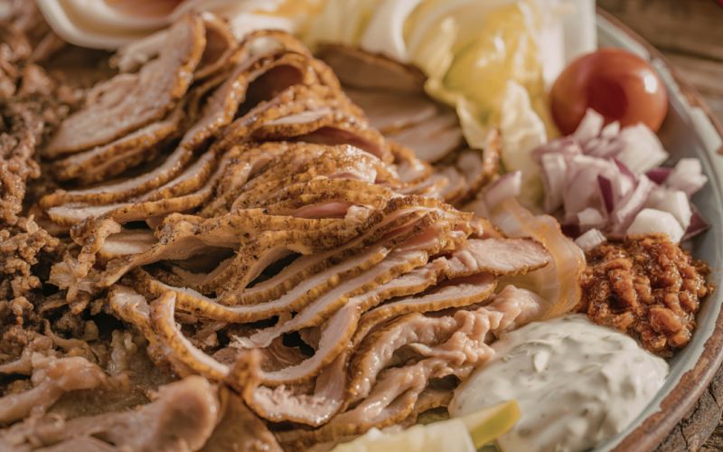Shawarma marinade with yogurt, garlic, and spices in a bowl
