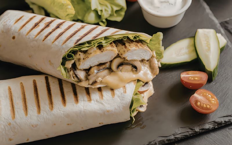 ita bread for shawarma wrap with chicken and garlic sauce
