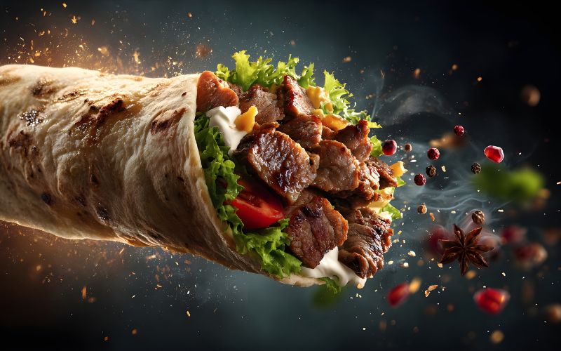 shawarma sandwich bread pita pocket filled with meat